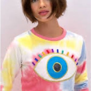 Girls' Multicolor Tie-Dye Eye Graphic Sweatshirt with Pink Trim